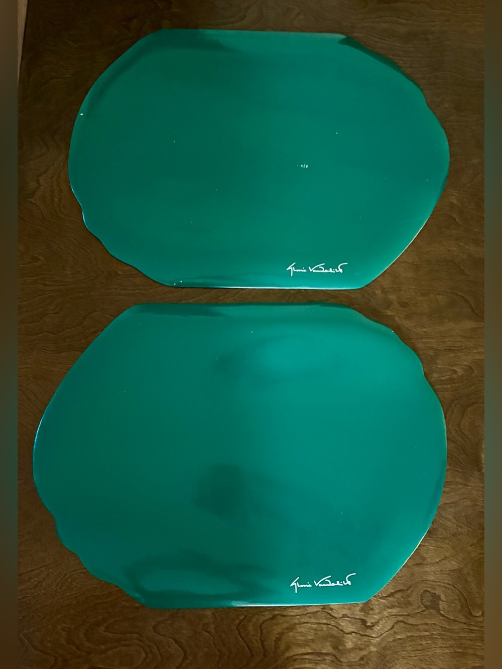 2 Vtg 1980s Gloria Vanderbilt hunter green vinyl placemats Town & Country Linen